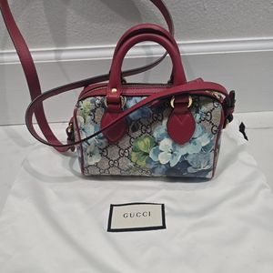 GUCCI Mini Boston GG Blooms Sherry Line Shoulder Bag Red